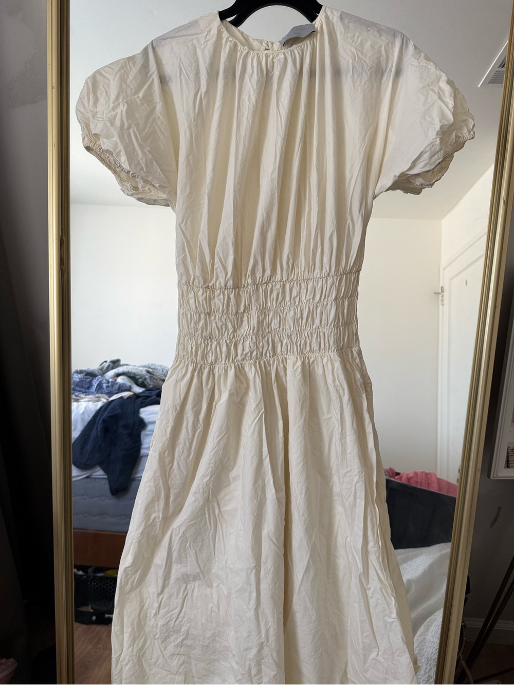 SOLD Modern Citizen Cream Puff-Sleeve Smocked Midi Dress